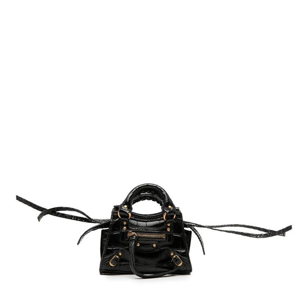 Balenciaga Neo Classic City Mini Handbag Croc Embossed Black